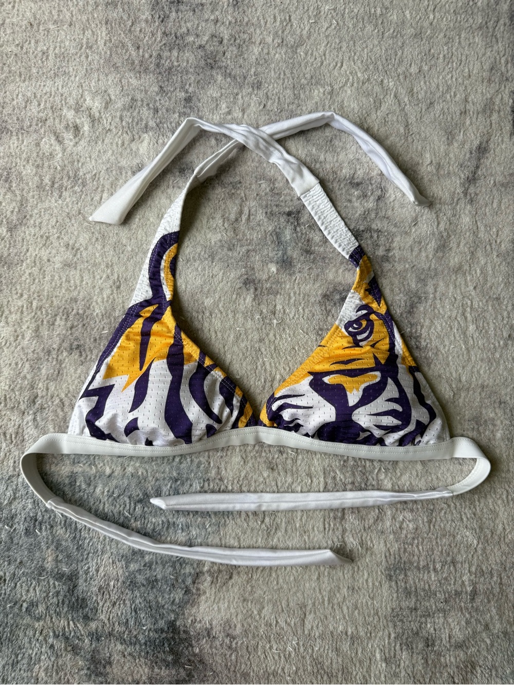 Vintage LSU Tigers Miss Fanatic Halter Bikini Top Purple Gold College Swimwear